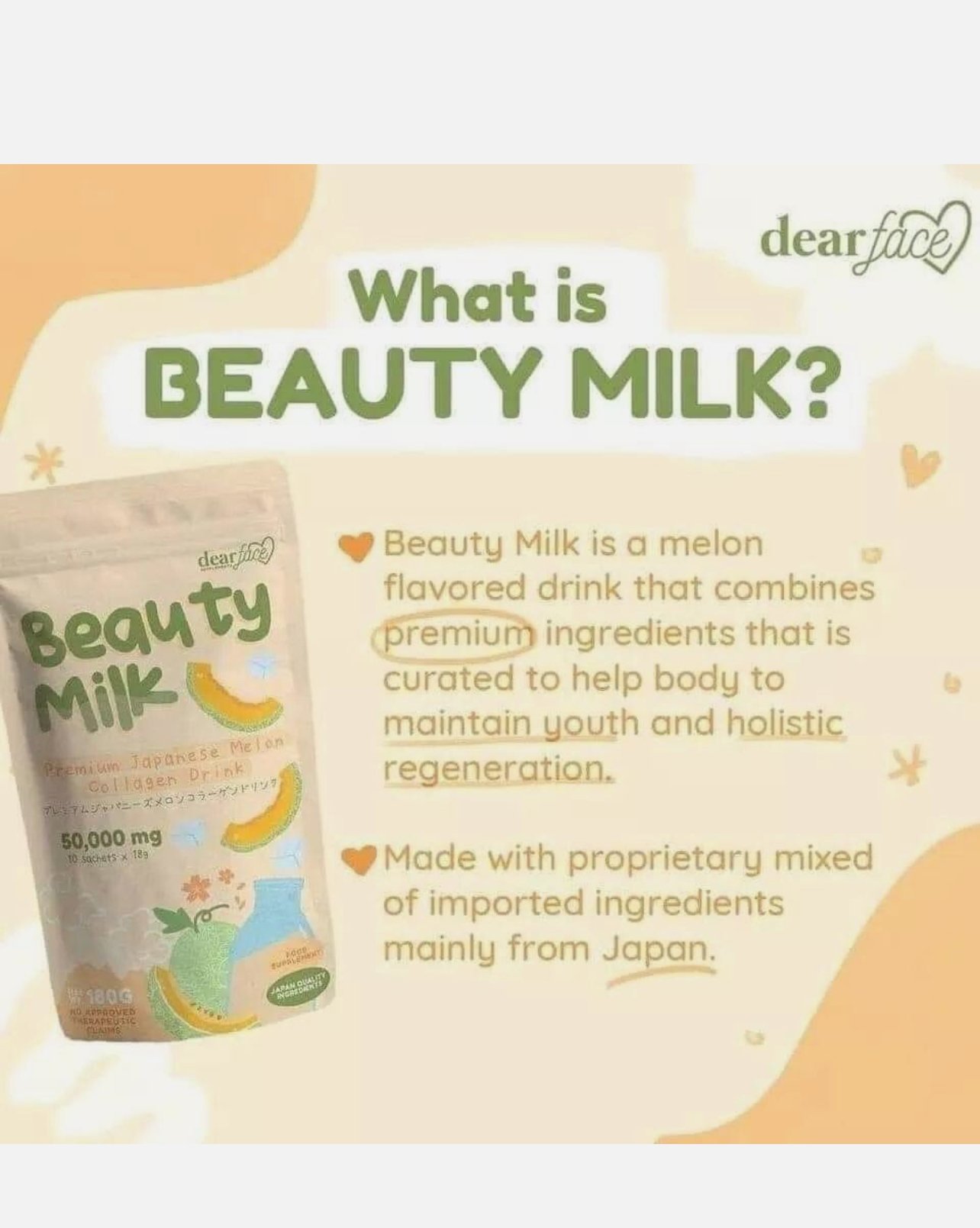 DEAR FACE BEAUTY MILK - PREMIUM JAPANESE MELON COLLAGEN DRINK